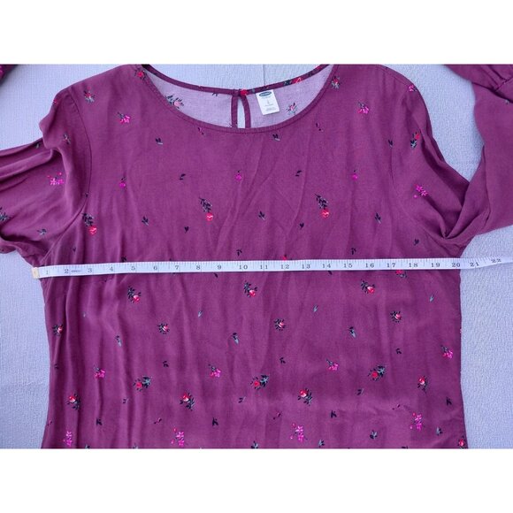 Old Navy Long Sleeve Woven Shift Dress Large Tall Red Floral Flared Sleeve Boho - Picture 9 of 13